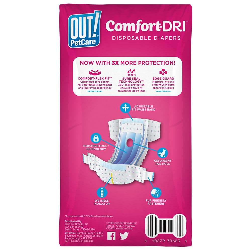 OUT! Disposable Female Dog Diapers - Leak-Proof Fit, Wetness Indicator | 14 Count, Medium/Large 7