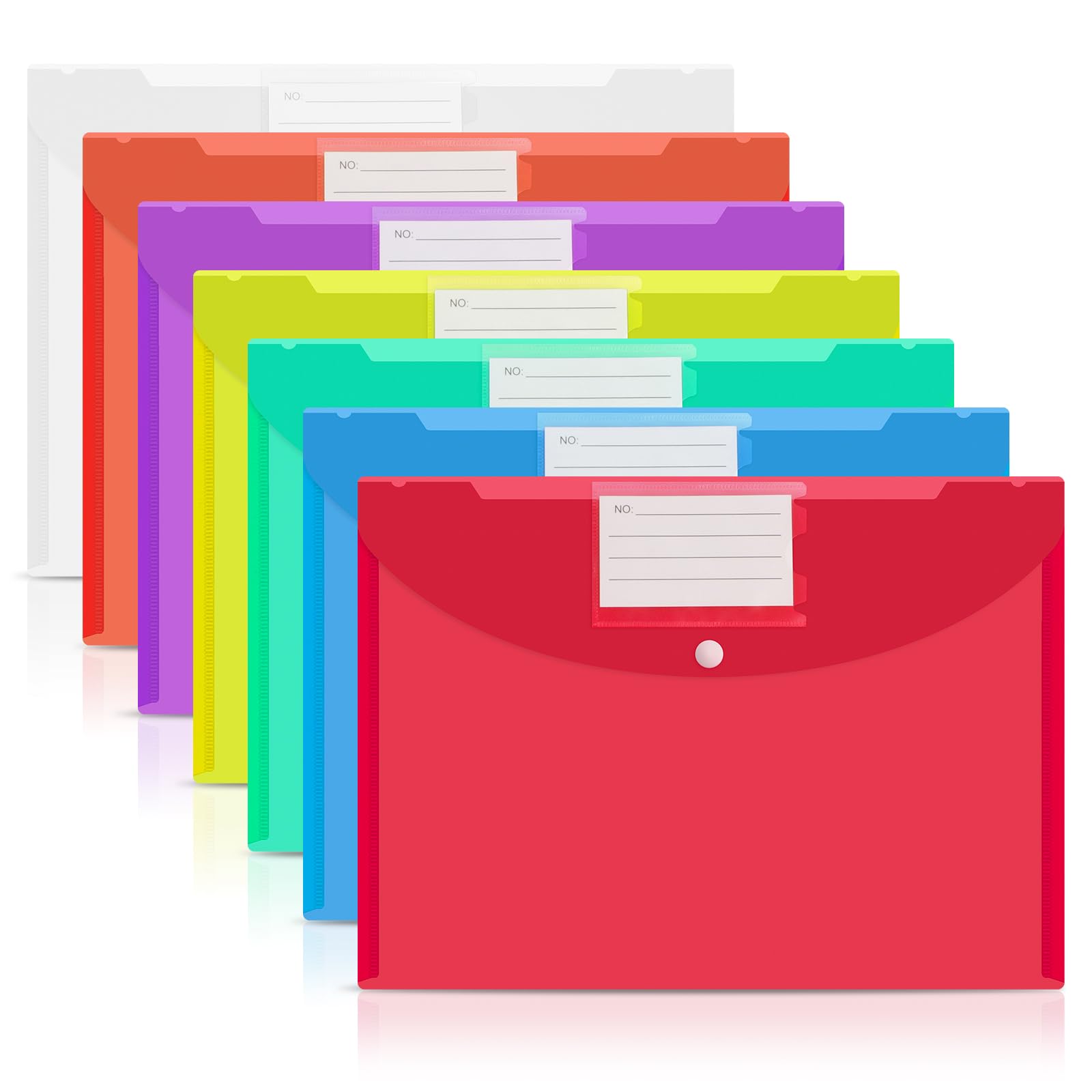 MOXYOY Plastic Wallets A4, 7PCS, Waterproof Document Folders with Label Pocket and Press-Stud Closure