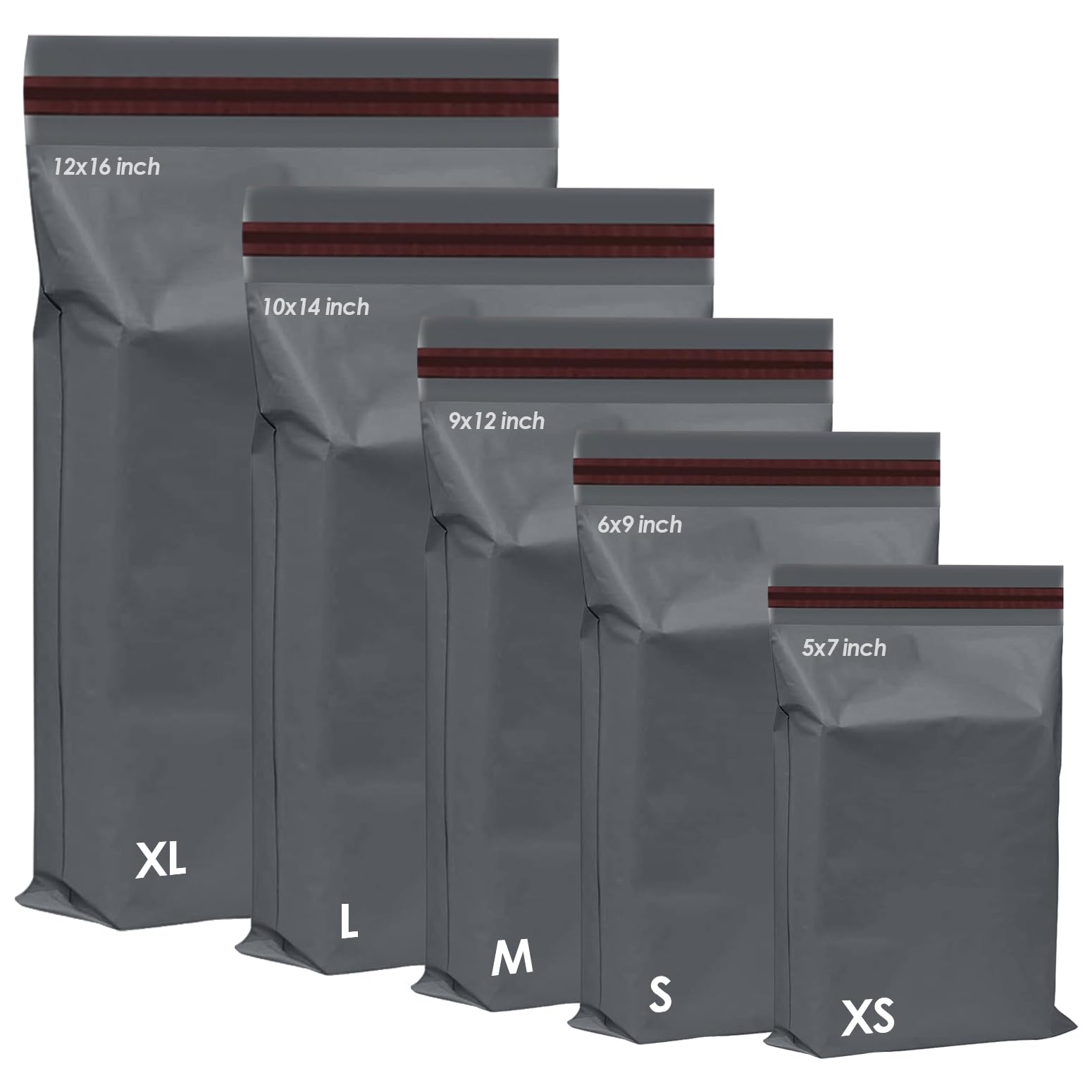 iSOUL 125 Assorted Grey Poly Postal Self Seal Mailing Bags - 5 Sizes (4.5x7 to 12x16 in) 1