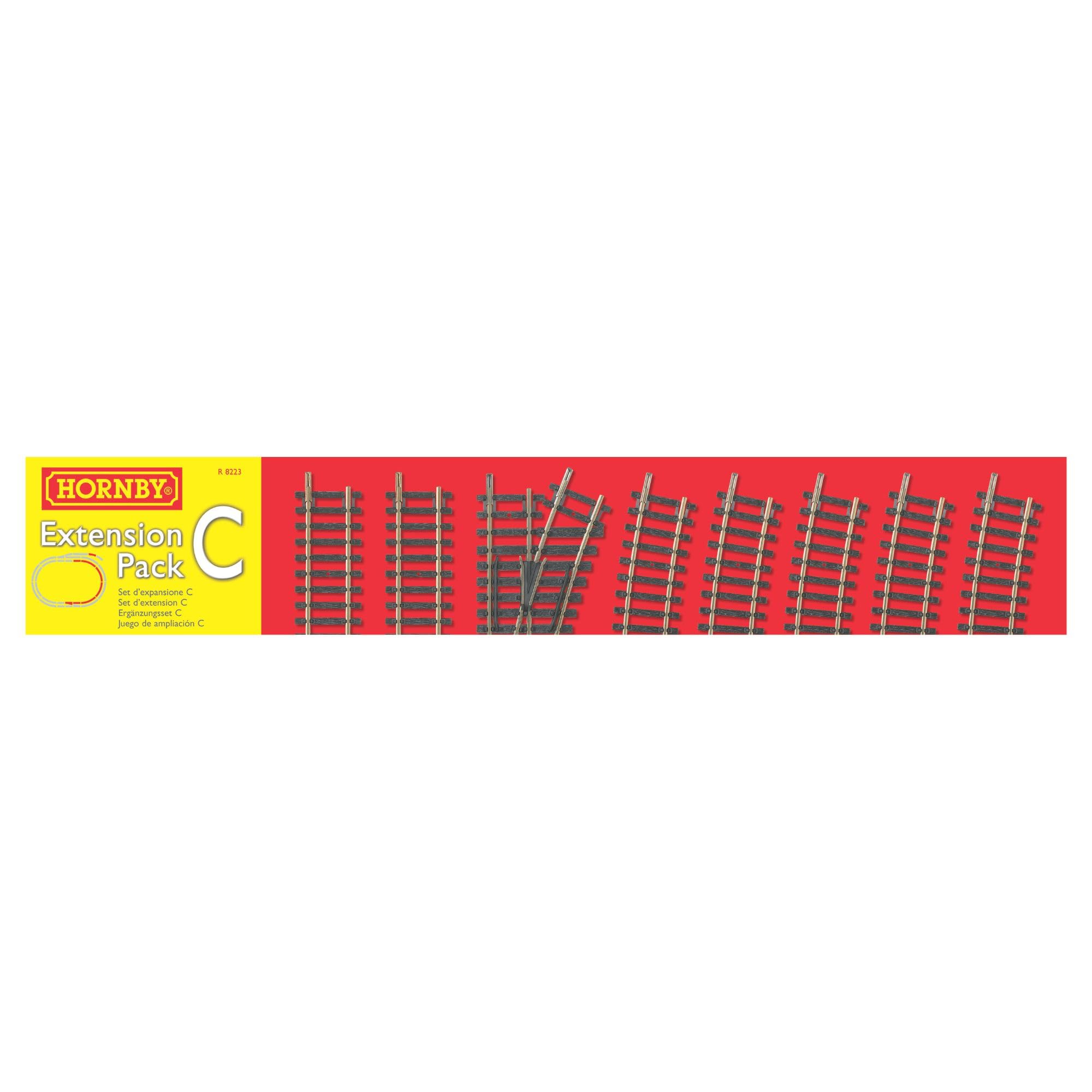 Hornby R8223 OO Gauge Track Extension Pack C - 8-Piece Model Railway Track Set with Straights, Curves, Double Curves & Right Hand Point 7