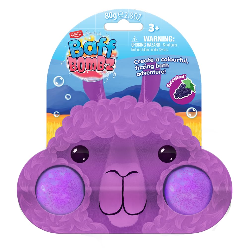 ZIMPLI Kids Large Llama Bath Bomb - Strawberry & Grape Scent | Moisturizing | 70g