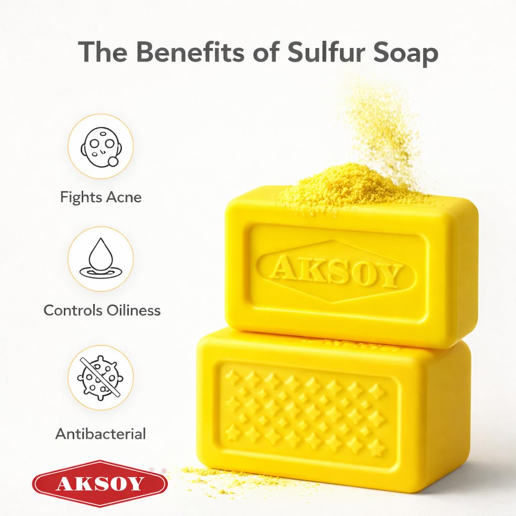 AKSOY Sulphur Soap - 140g Natural Antifungal & Antibacterial Bar for Acne & Oil Control | Unisex Adult