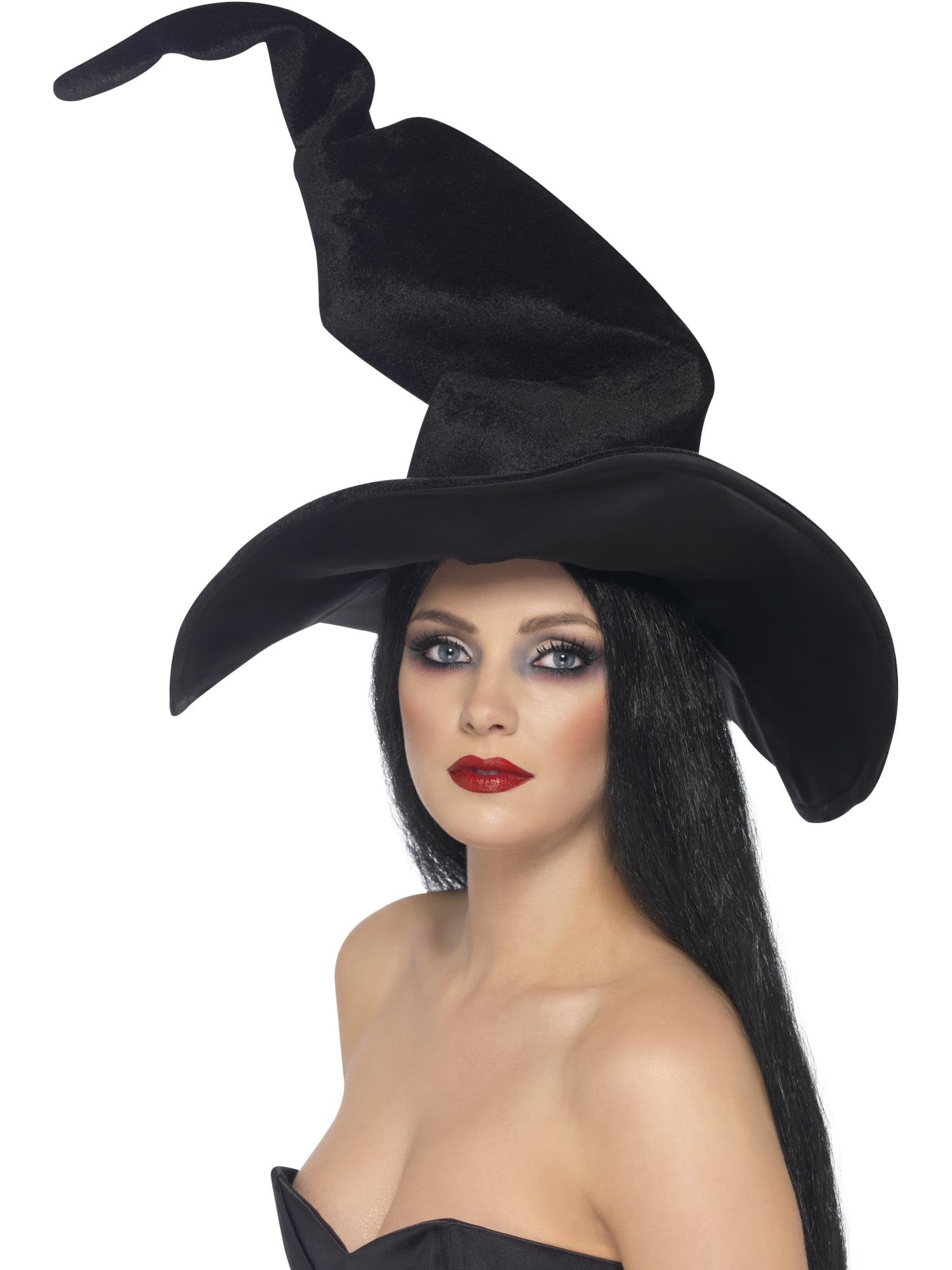 Smiffys Witch Hat Black Tall & Twisted Velour Halloween Fancy Dress Accessory 1