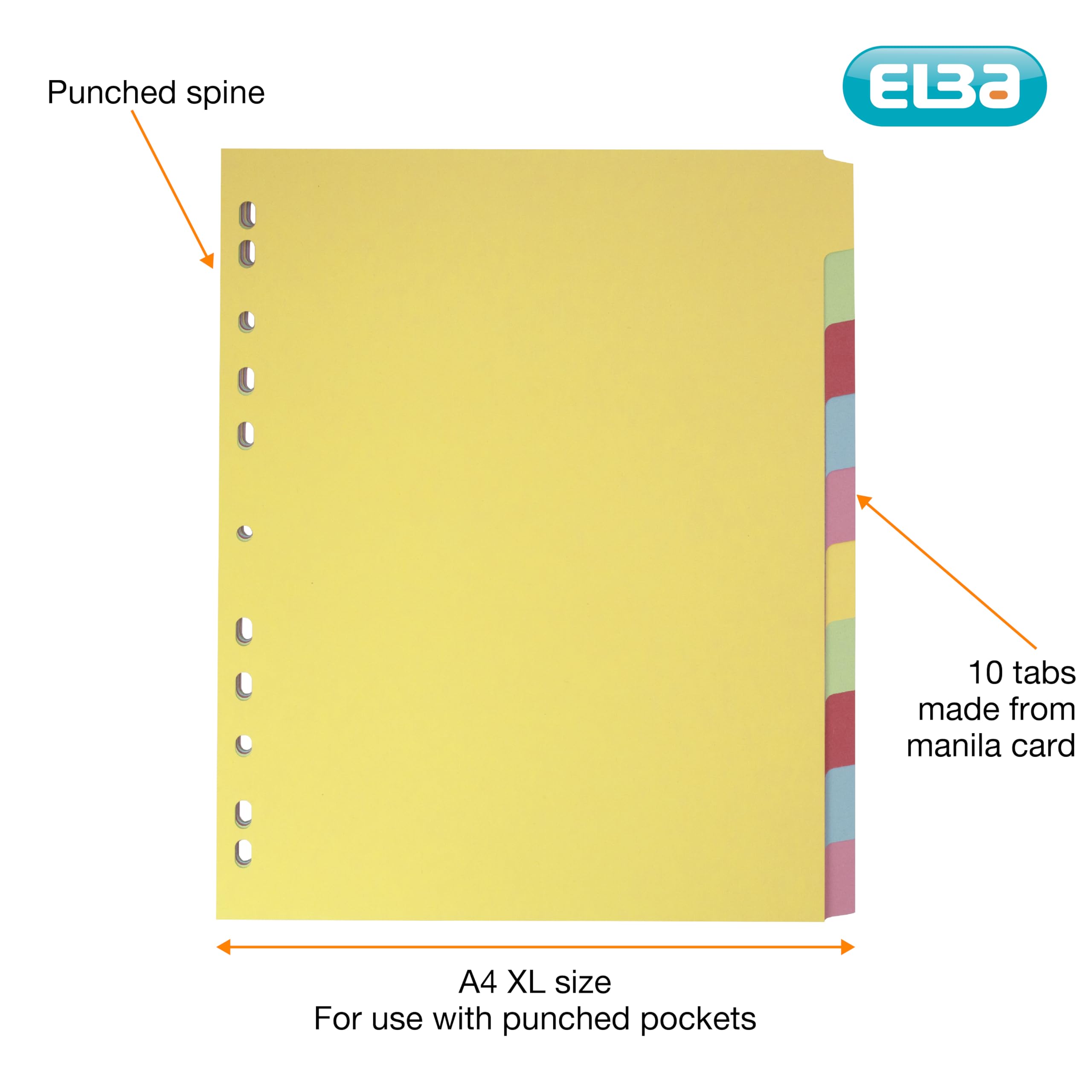 Elba A4+ Extra Wide File Dividers - 10 Sets Assorted Colours | Durable Cardstock 3