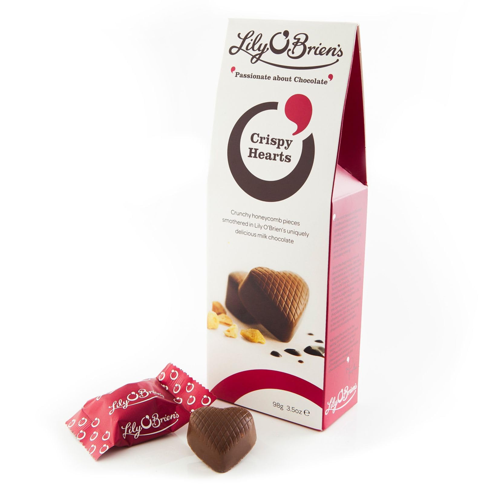 Lily O'Brien's Honeycomb Crispy Hearts Pouch 98g - Festive Milk Chocolate with Crunchy Centre 2
