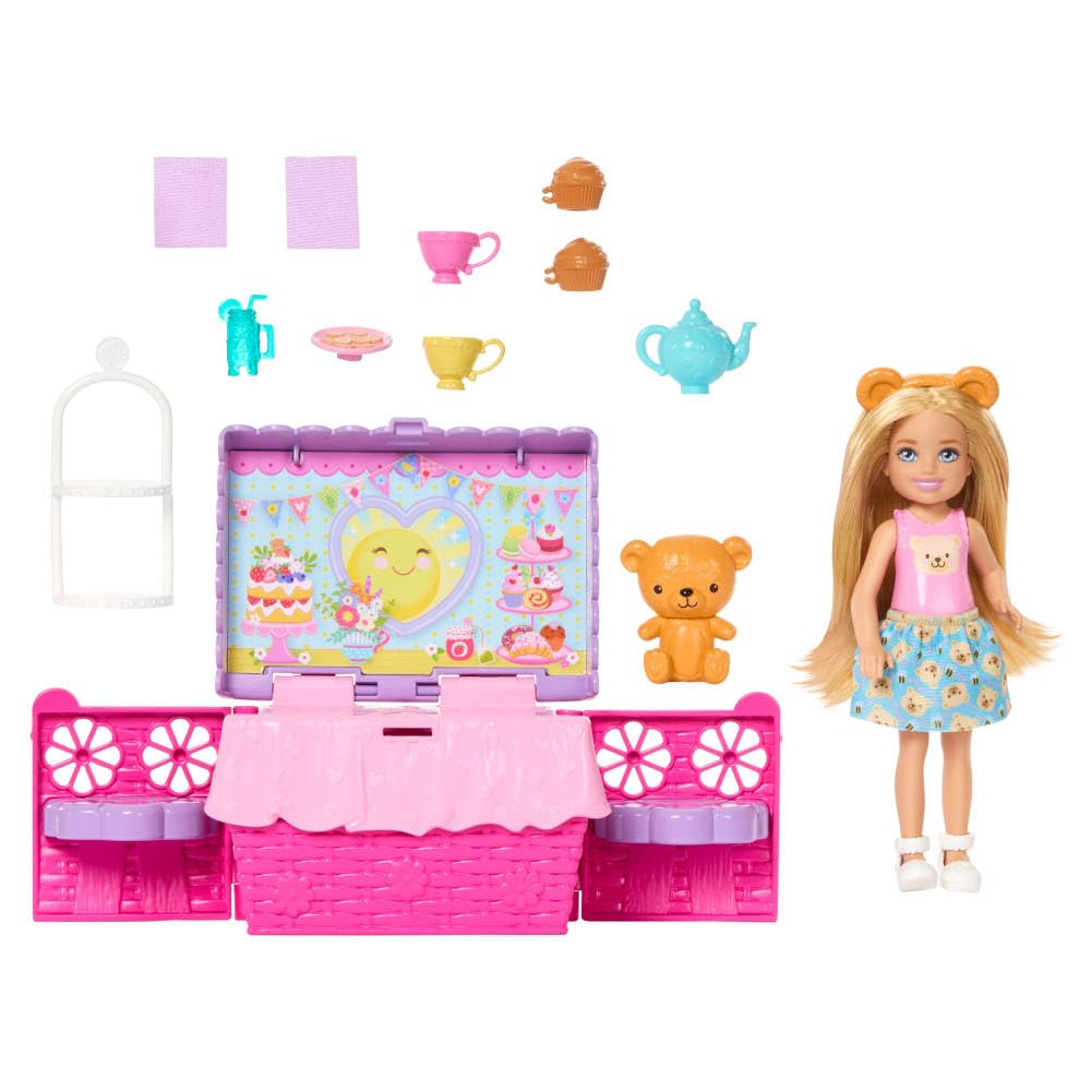 Barbie Club Chelsea Pop-Up Tea Party Playset with Blonde Doll & 12 Accessories | Ages 3+ 1