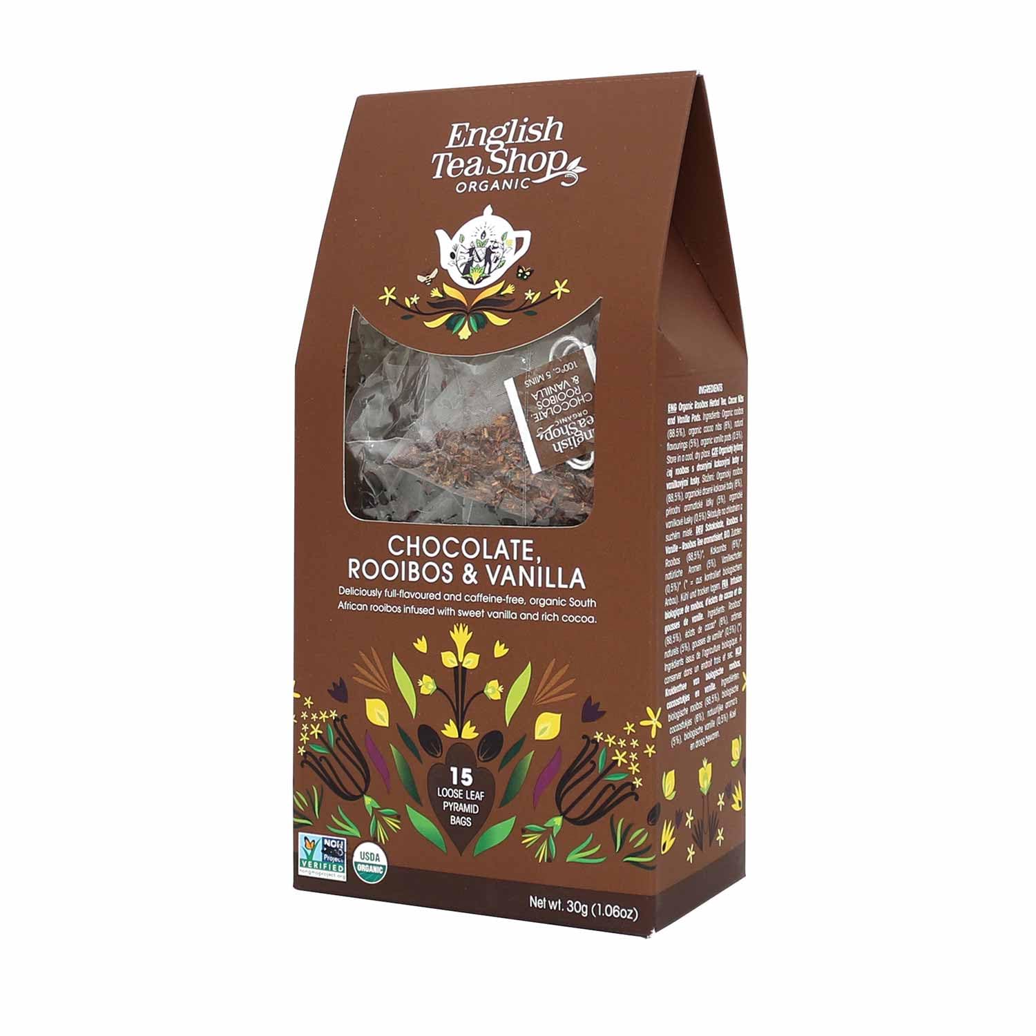 English Tea Shop Organic Chocolate, Rooibos & Vanilla Tea - 15 Pyramids, 30g 1
