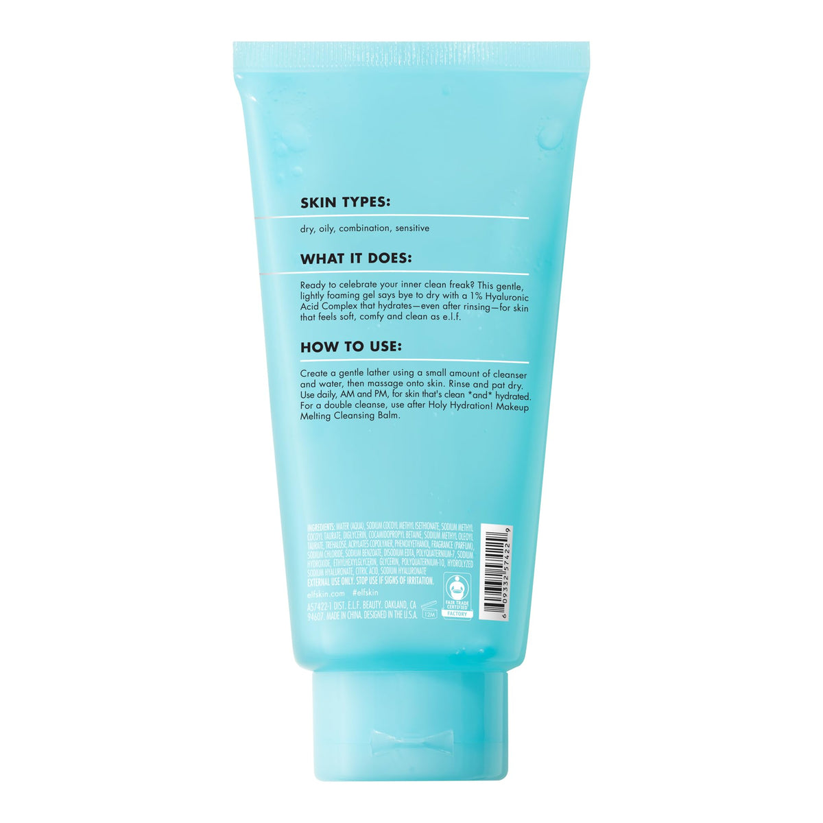 e.l.f. SKIN Holy Hydration! Clean Freak Daily Cleanser - Hydrating Gel Face Wash with Hyaluronic Acid | 162 ml
