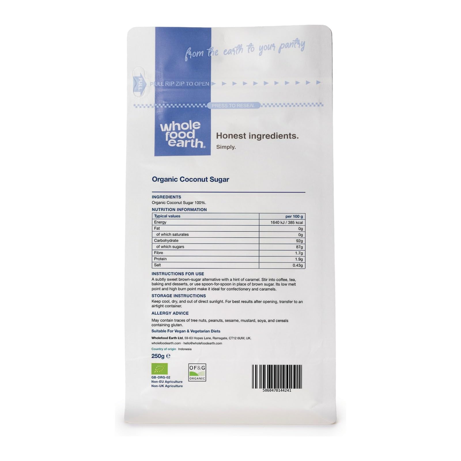 Wholefood Earth Organic Coconut Nectar Sugar - 250g | GMO Free | Natural Sweetener 6