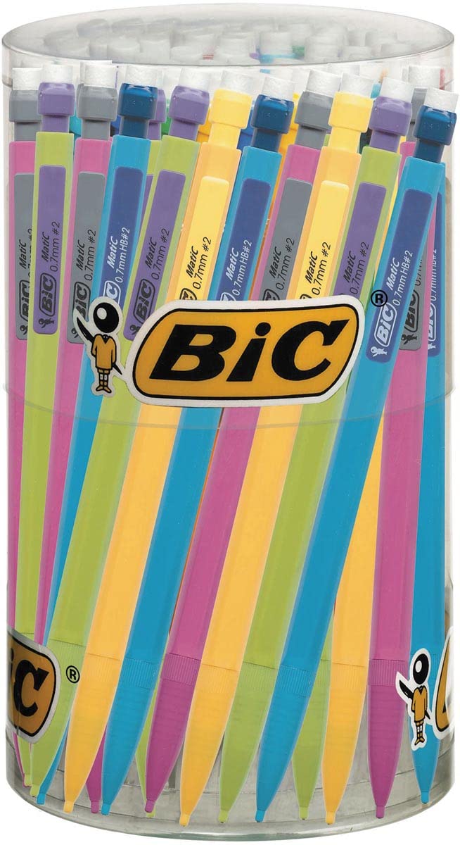 BIC Matic Fun Mechanical Pencils - 0.7mm HB Lead, Multicolored Barrel | Tub of 60
