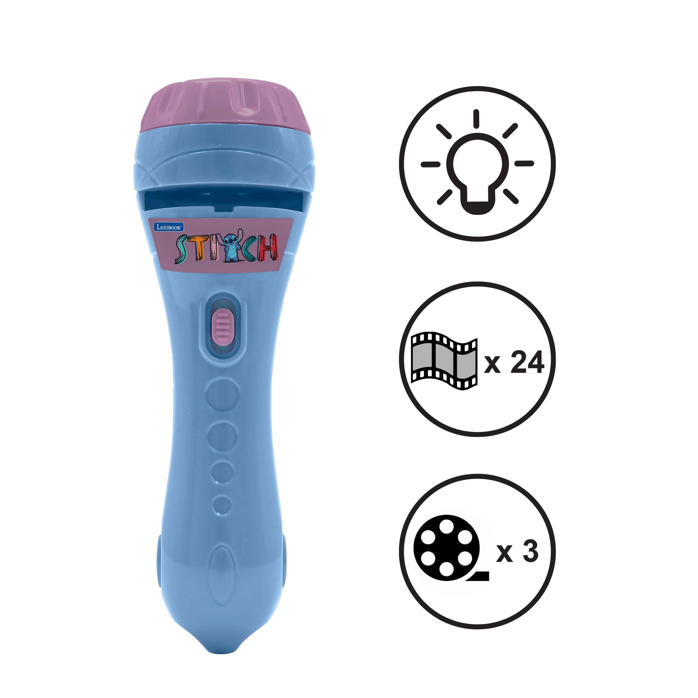 Lexibook Disney Stitch 2-in-1 Torch Light & Projector with 3 Discs - 24 Images for Storytelling, Blue 4