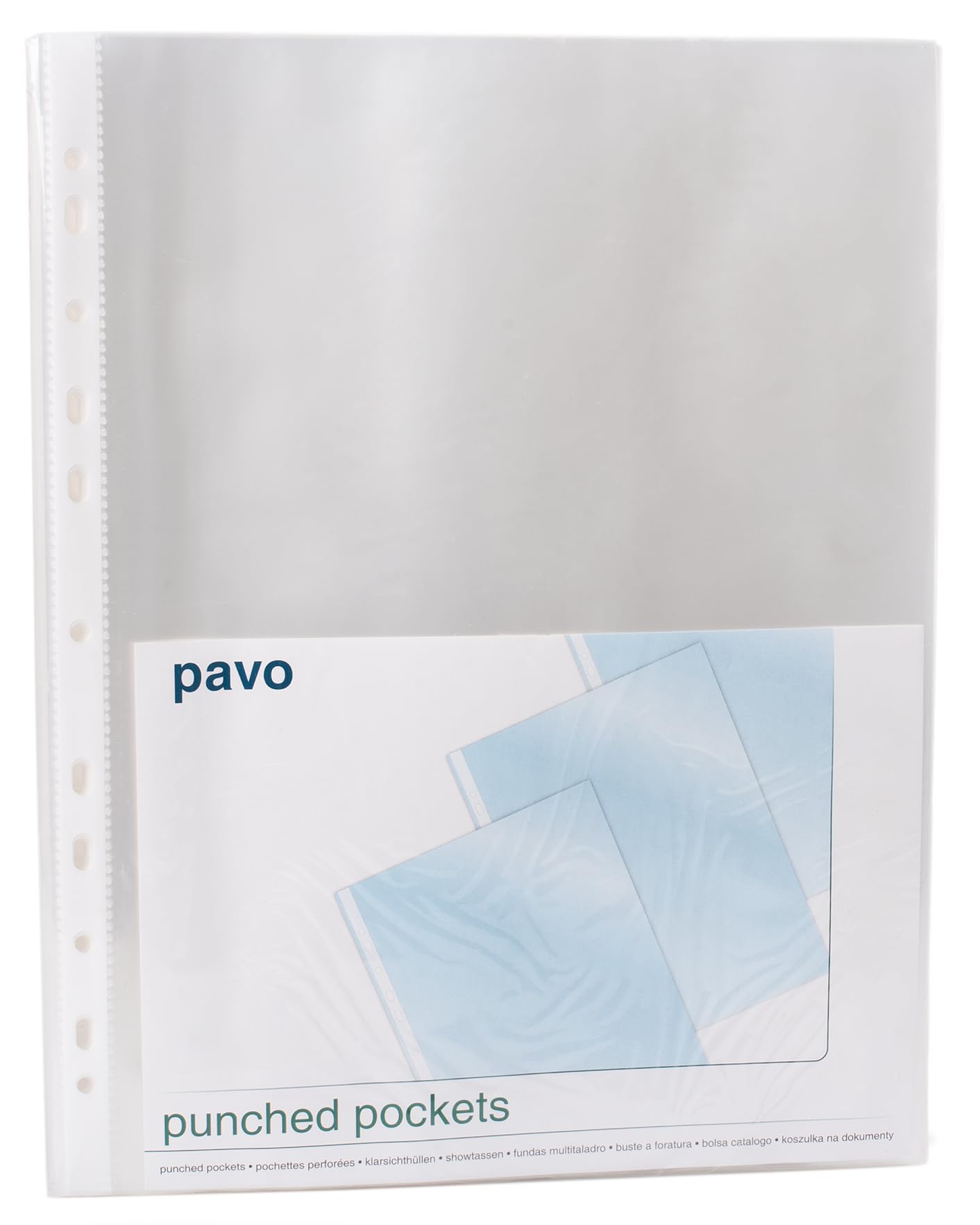 Pavo Punched Pockets - A4 Clear PP File Sleeves, 50 Micron Thickness | Pack of 100 1