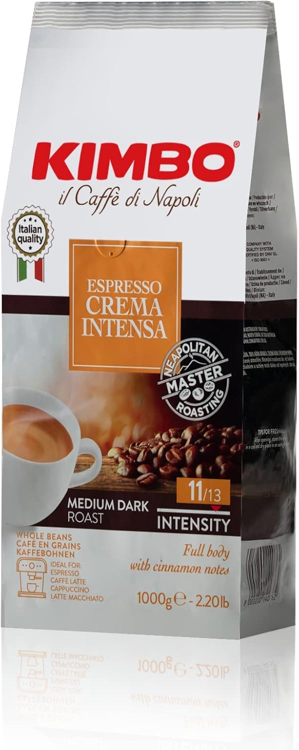 Kimbo Crema Intensa Whole Coffee Beans - Medium Roast, 1kg Bag