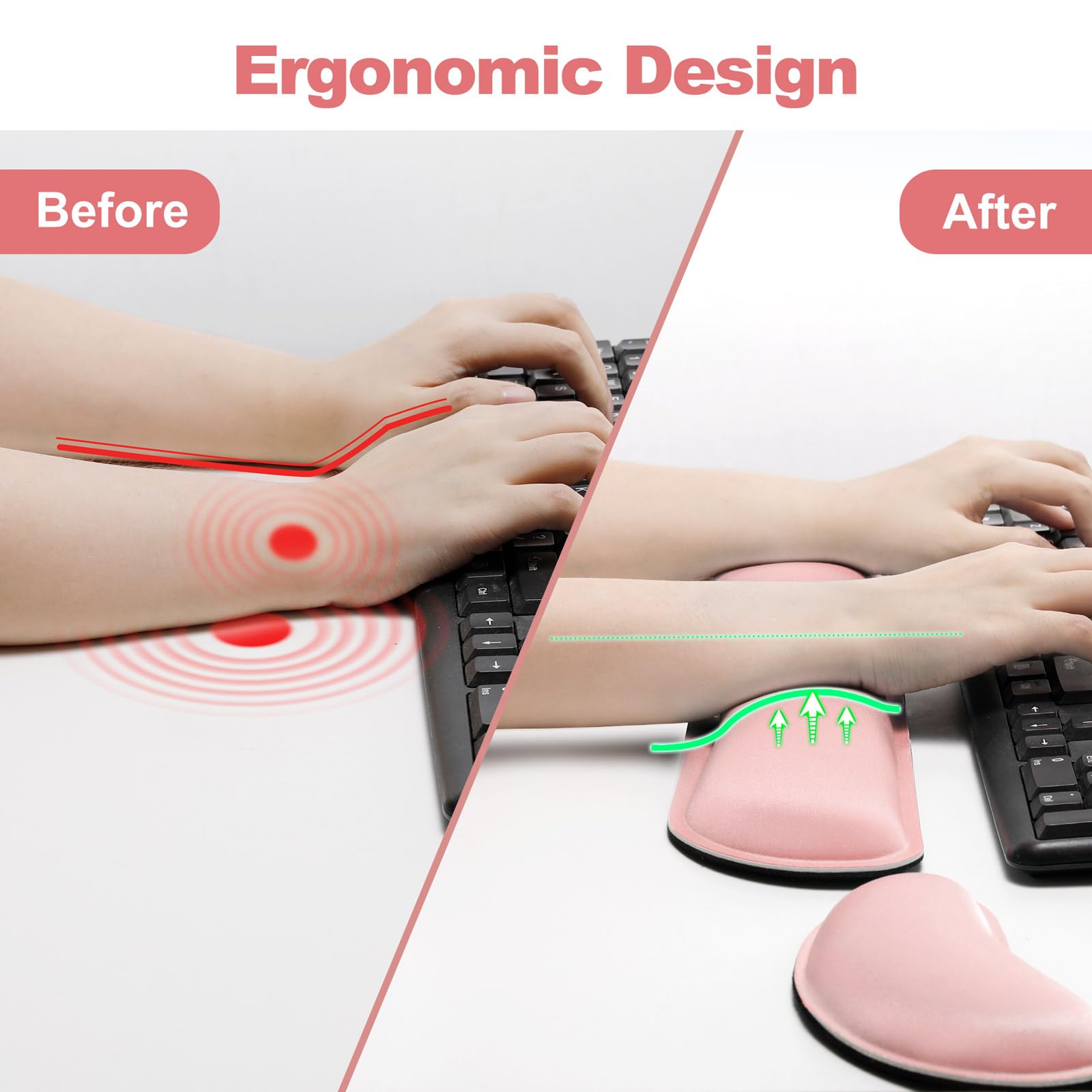 Gimars Upgrade Enlarge Silky Gel Memory Foam Wrist Rest for Keyboard & Mouse | 3CM Thick | Pink 7
