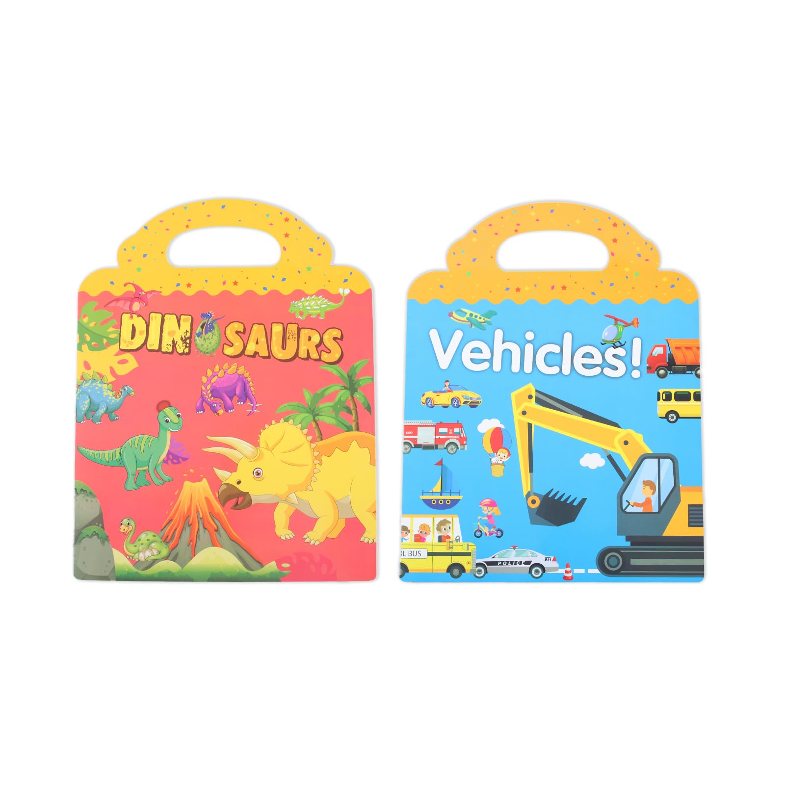 MOXYOY 2 Pack Reusable Sticker Books for Kids - Dinosaur & Vehicle Themes, Educational DIY Toys for Ages 3+ 1