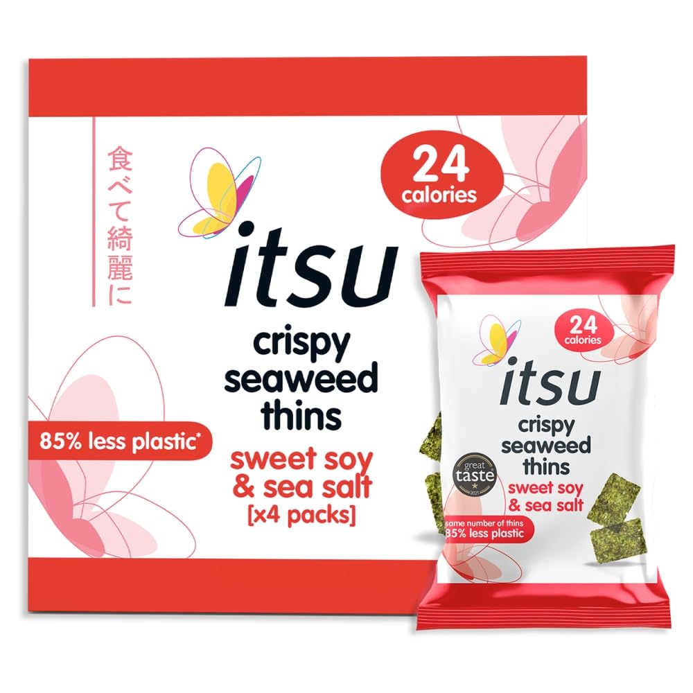 itsu Crispy Seaweed Thins Sweet Soy & Sea Salt Multipack | 4 x 5g Packs | 20g Total 3