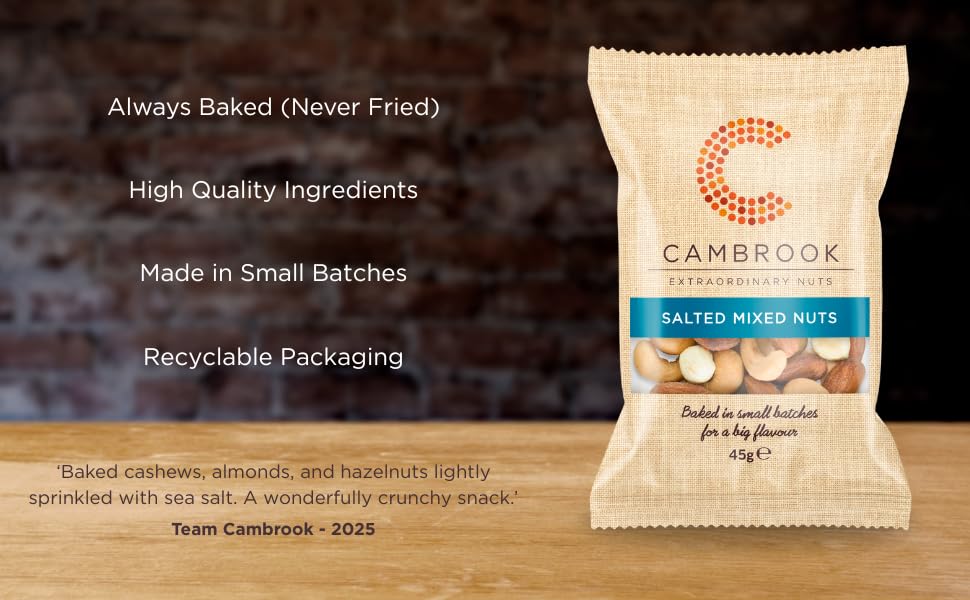 Cambrook - Baked & Salted Mixed Nuts (Cashews, Almonds, Hazelnuts) | 45g Bag | Gluten Free