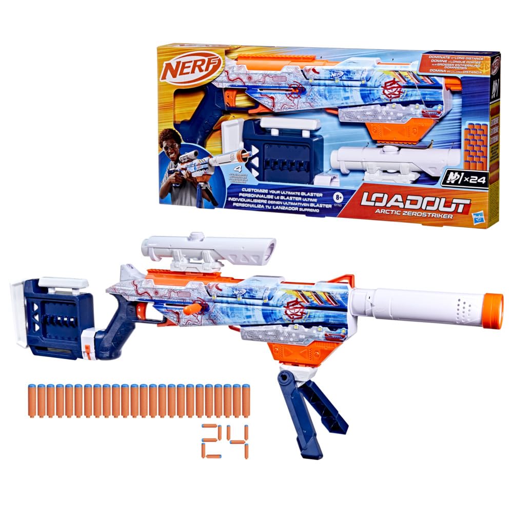 Hasbro Nerf Loadout Arctic Zerostriker Blaster with Scope, Stock, Barrel & Bipod | Ages 8+ 1