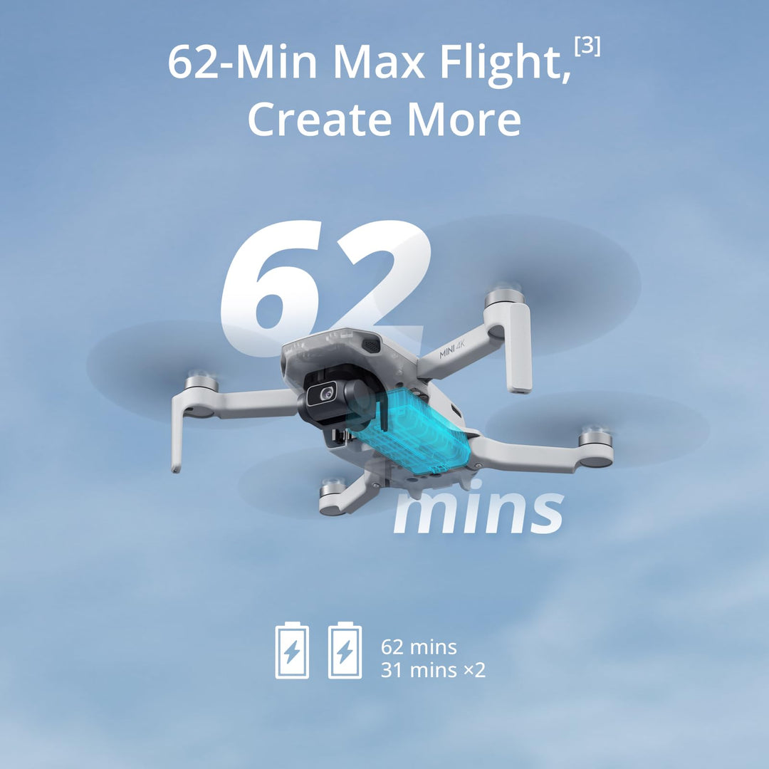 DJI Mini 4K Camera Drone Combo with 4K UHD Camera, 3-Axis Gimbal, Wind Resistant Flight, Extended Battery Options and DJI RC-N1C Controller - Grey