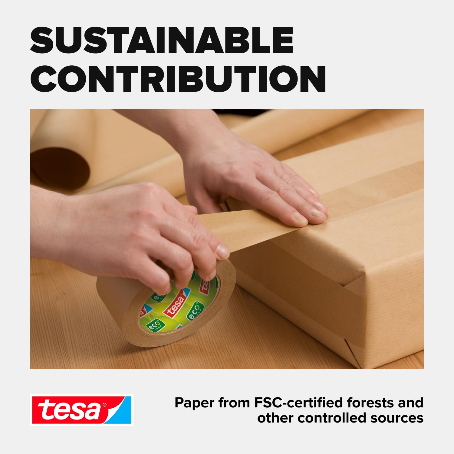 tesa Paper ecoLogo Packaging Tape - Sustainable, Strong Adhesive | 50m x 50mm Brown 6