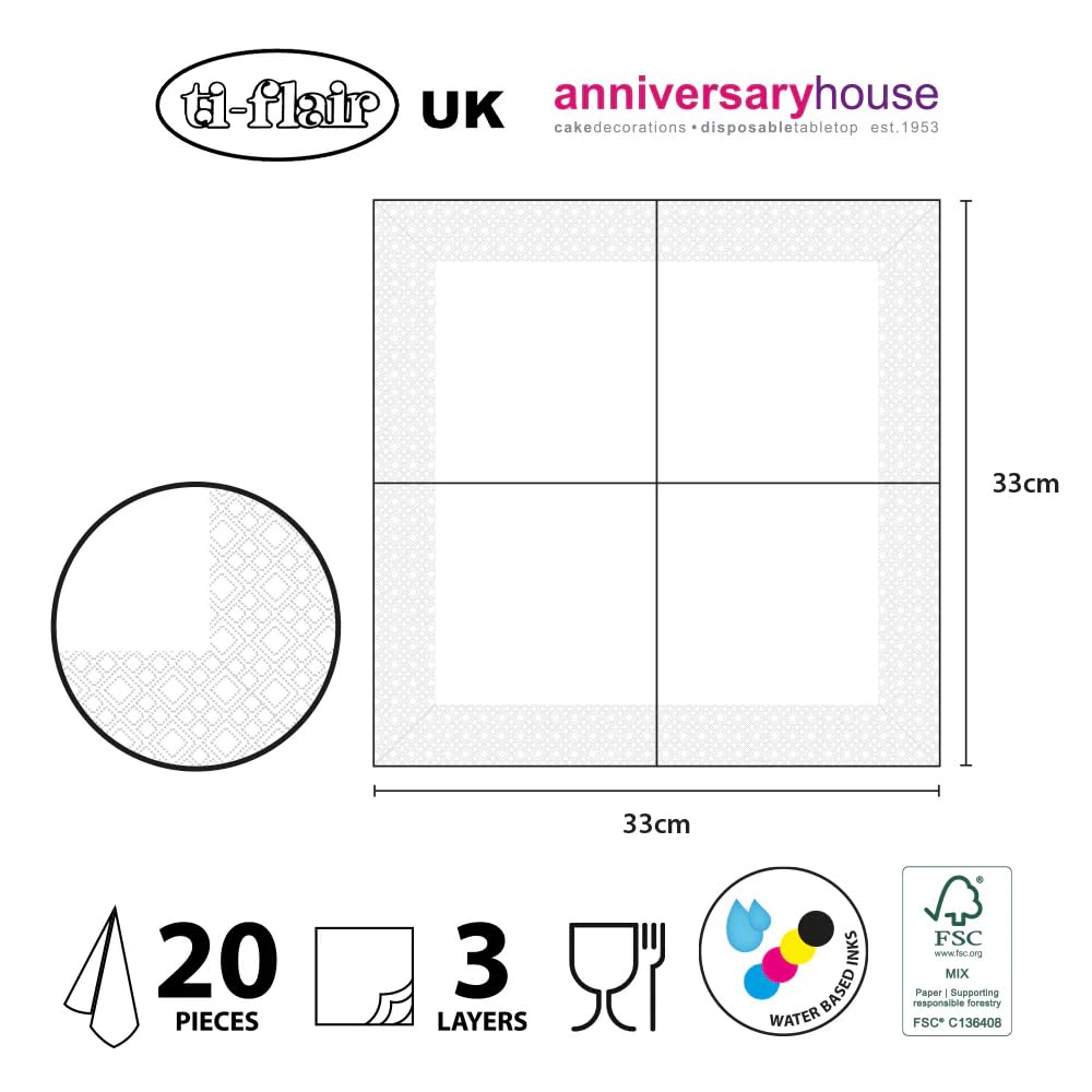Anniversary House Diamond Anniversary 3-Ply Paper Luncheon Napkins - 16 Count | 13 Inch 6