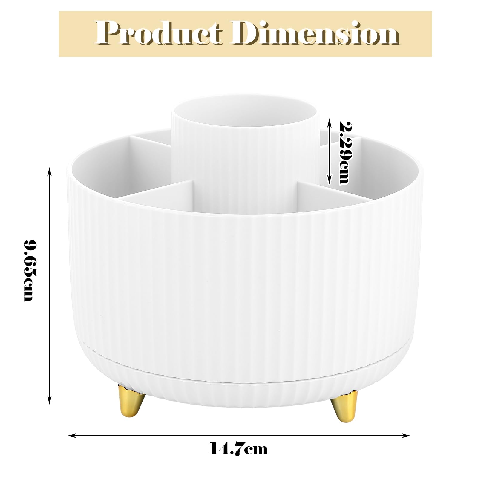 Lychico Desk Organiser - 360° Rotating Pencil Cup with 5 Compartments | White Plastic