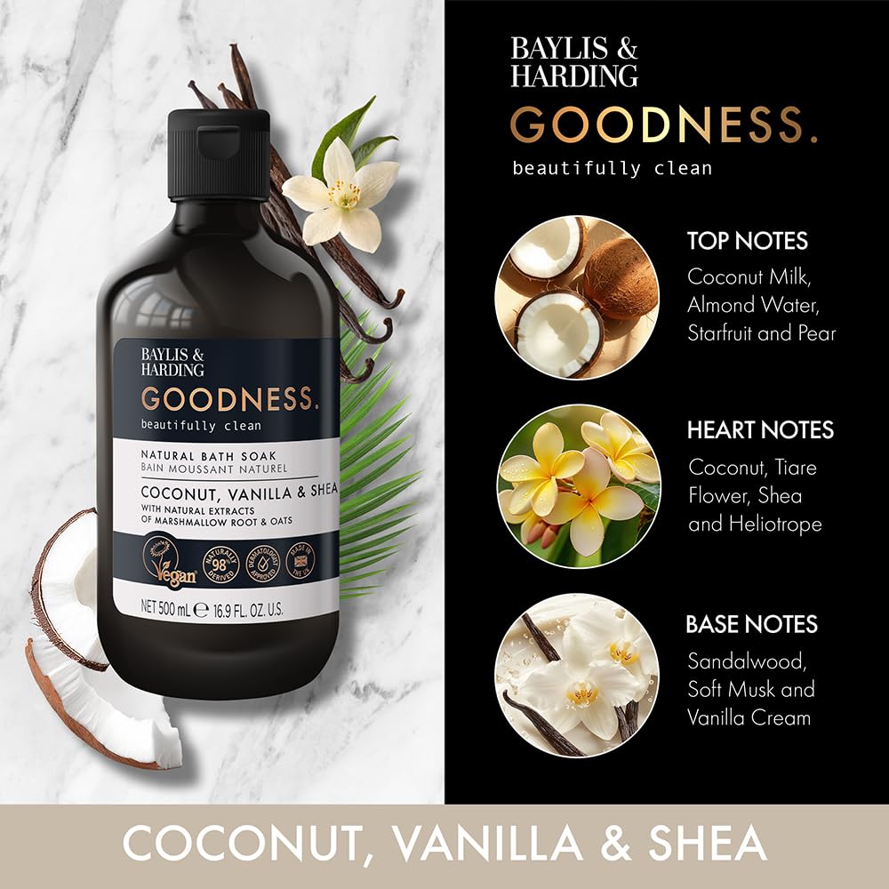 Baylis & Harding Goodness Natural Bath Soak - Coconut, Vanilla & Shea, Hydrating, 500ml (Pack of 3) 3