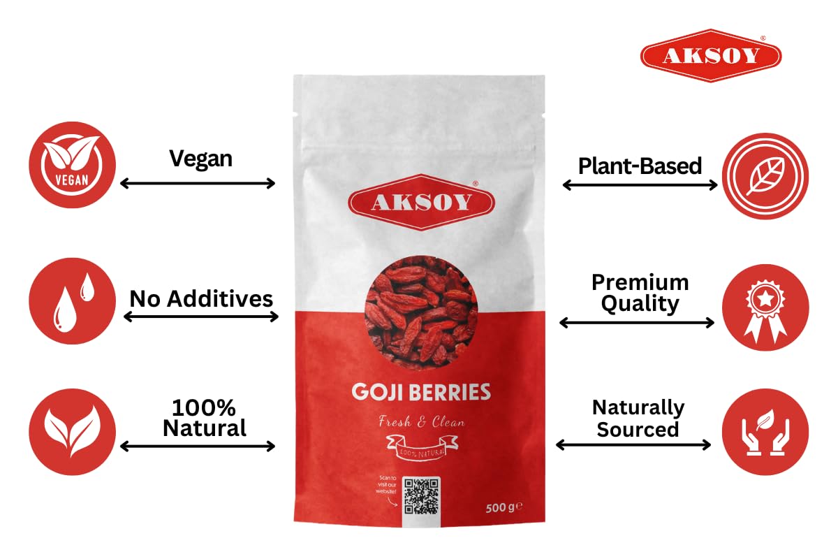 AKSOY Raw Sun-Dried Goji Berries - 500g Natural Wolfberries | Vegan Friendly 3