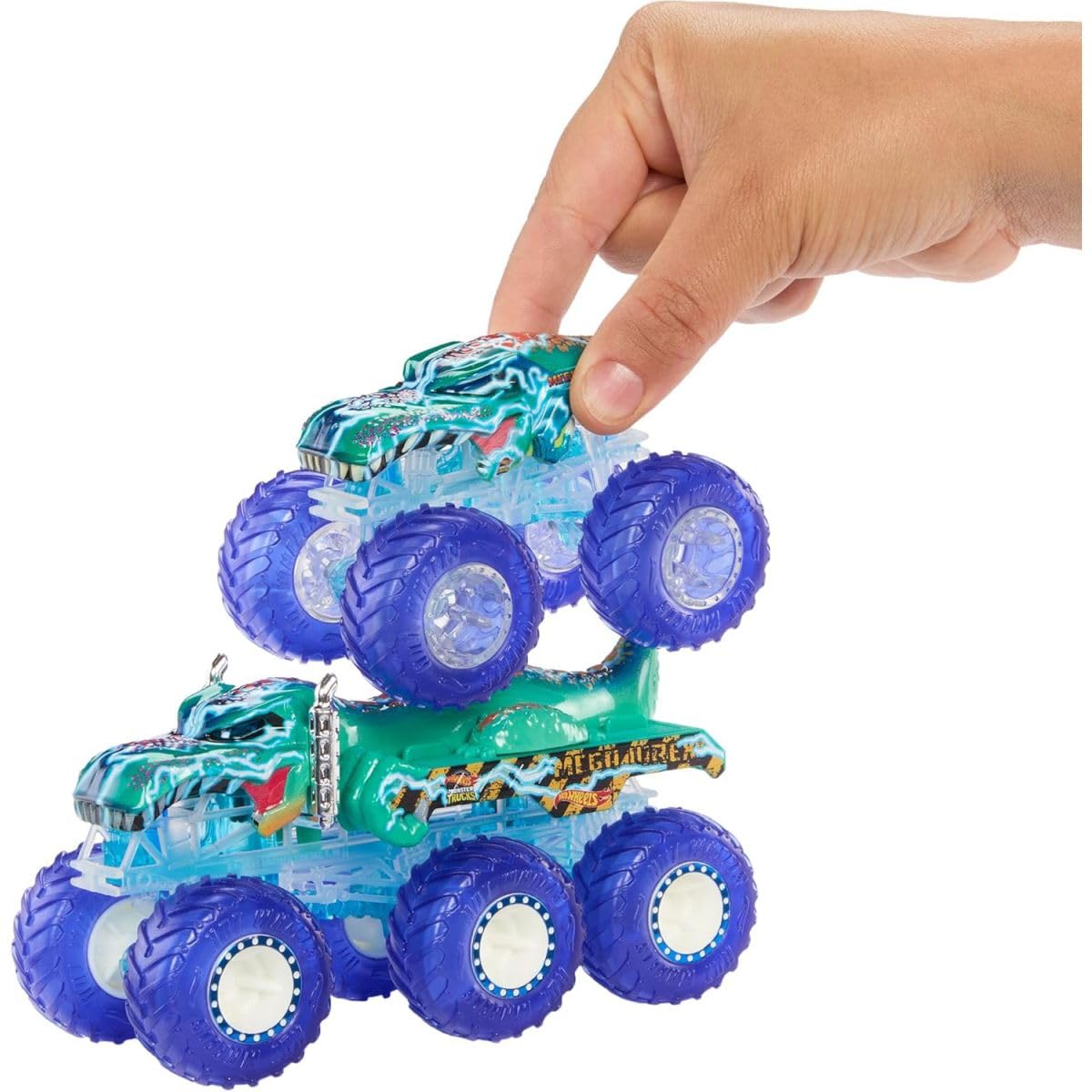 Hot Wheels Monster Trucks Multipack - Mega-Wrex & Tiger Shark 1:64 Scale Trucks with Big Rigs (HYJ29) 4