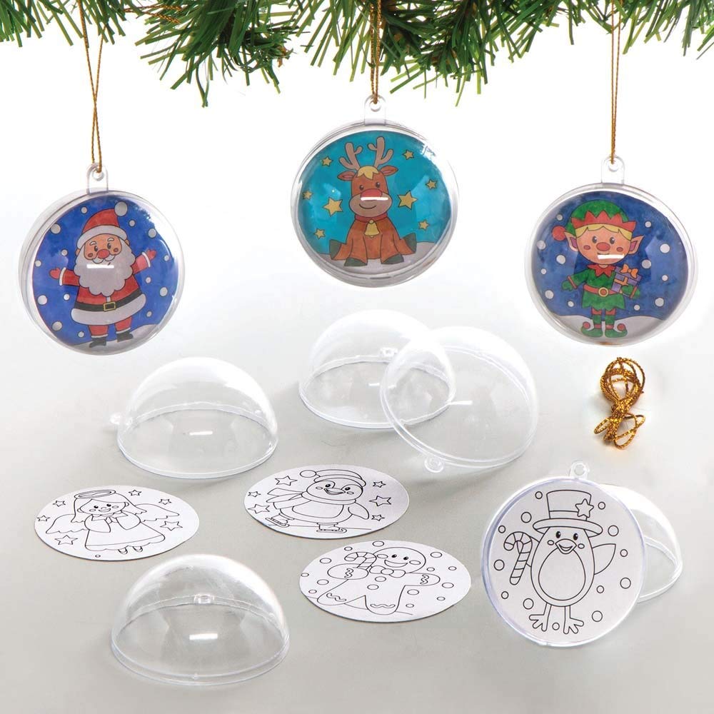 Baker Ross Christmas Colour in Baubles Craft Kit – Pack of 8 Festive Decorations with Pre-Printed Inserts 1