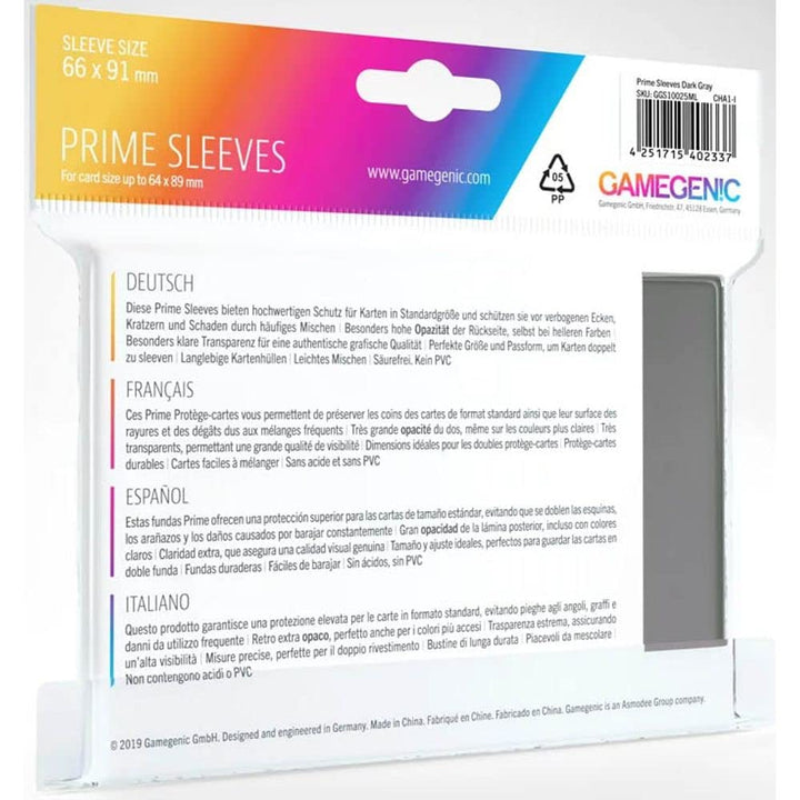 Gamegenic Prime Sleeves - Matte Grey Trading Card Sleeves (100-Pack, 66 x 91mm Standard)