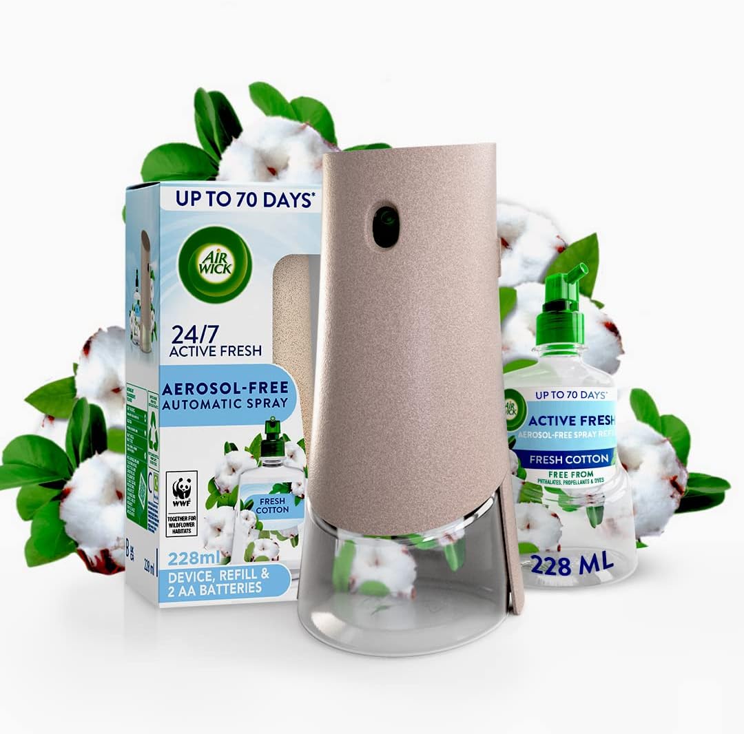 Air Wick - 24/7 Active Fresh Aerosol-Free Automatic Air Freshener Kit with Fresh Cotton Scent