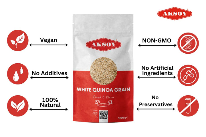 Aksoy White Quinoa 1.25KG - Whole Grain, Ready-to-Cook, Non-GMO, Plant-Based Protein