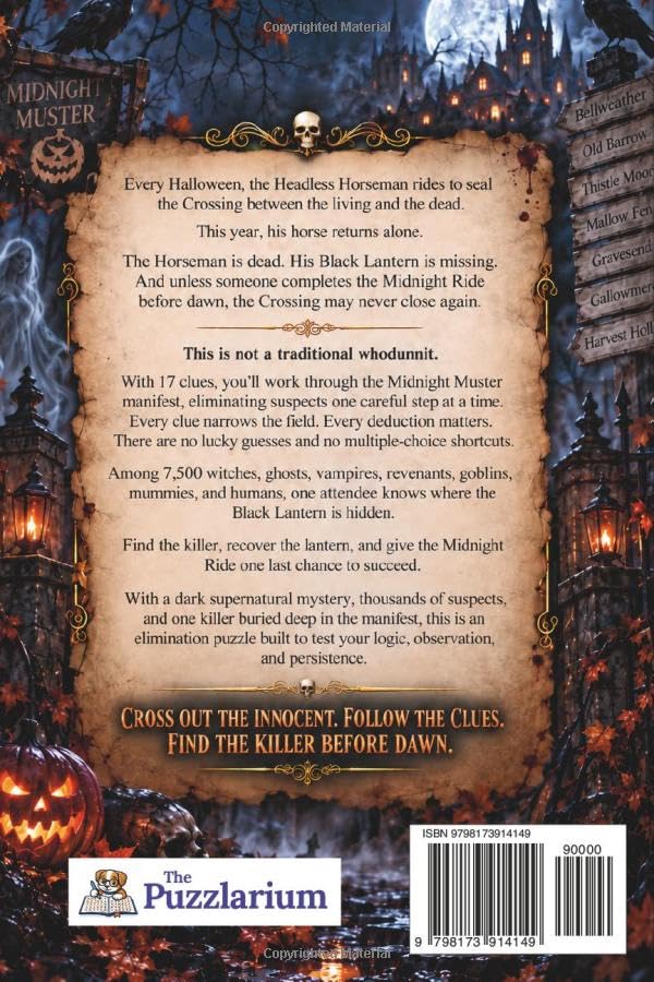 The Puzzlarium Who Killed the Headless Horseman? - Halloween Murder Mystery Elimination Puzzle, Paperback