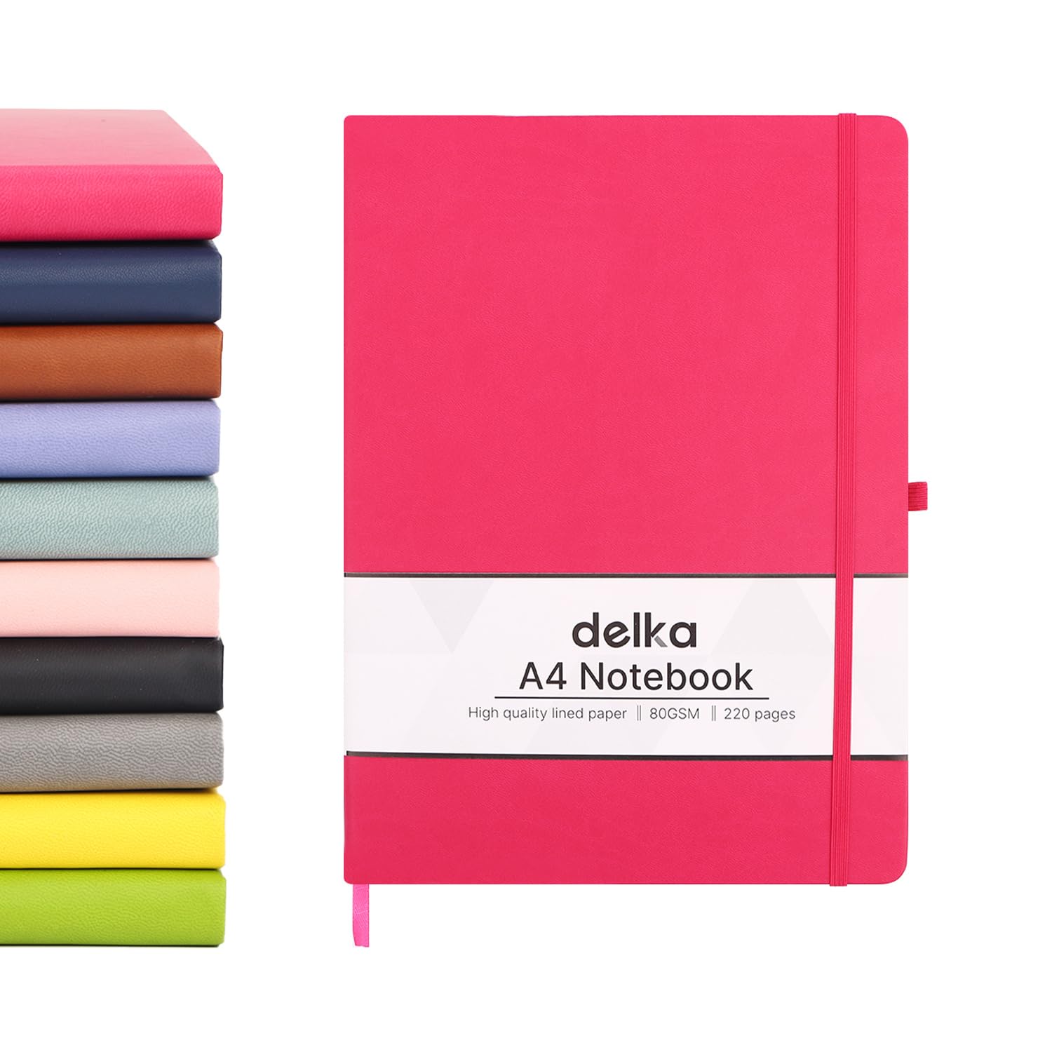 delka A4 Notebook - Vegan Leather Hard Cover | 80 Sheets Ruled Pages | Dark Pink 1