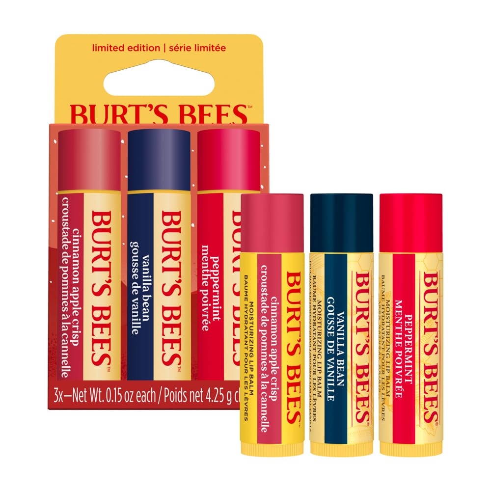 Burt's Bees Winter Wonder Lip Balm Gift Set - 3 Count, Apple Crisp, Vanilla Bean & Peppermint