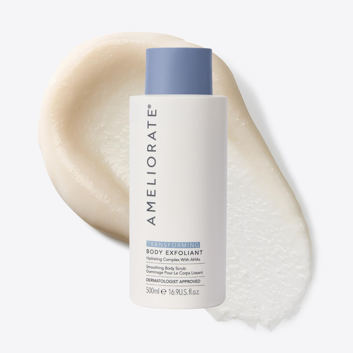 AMELIORATE Transforming Body Exfoliant 500ml - Dual-Action AHA & Bamboo Scrub for KP, Bumpy & Dry Skin