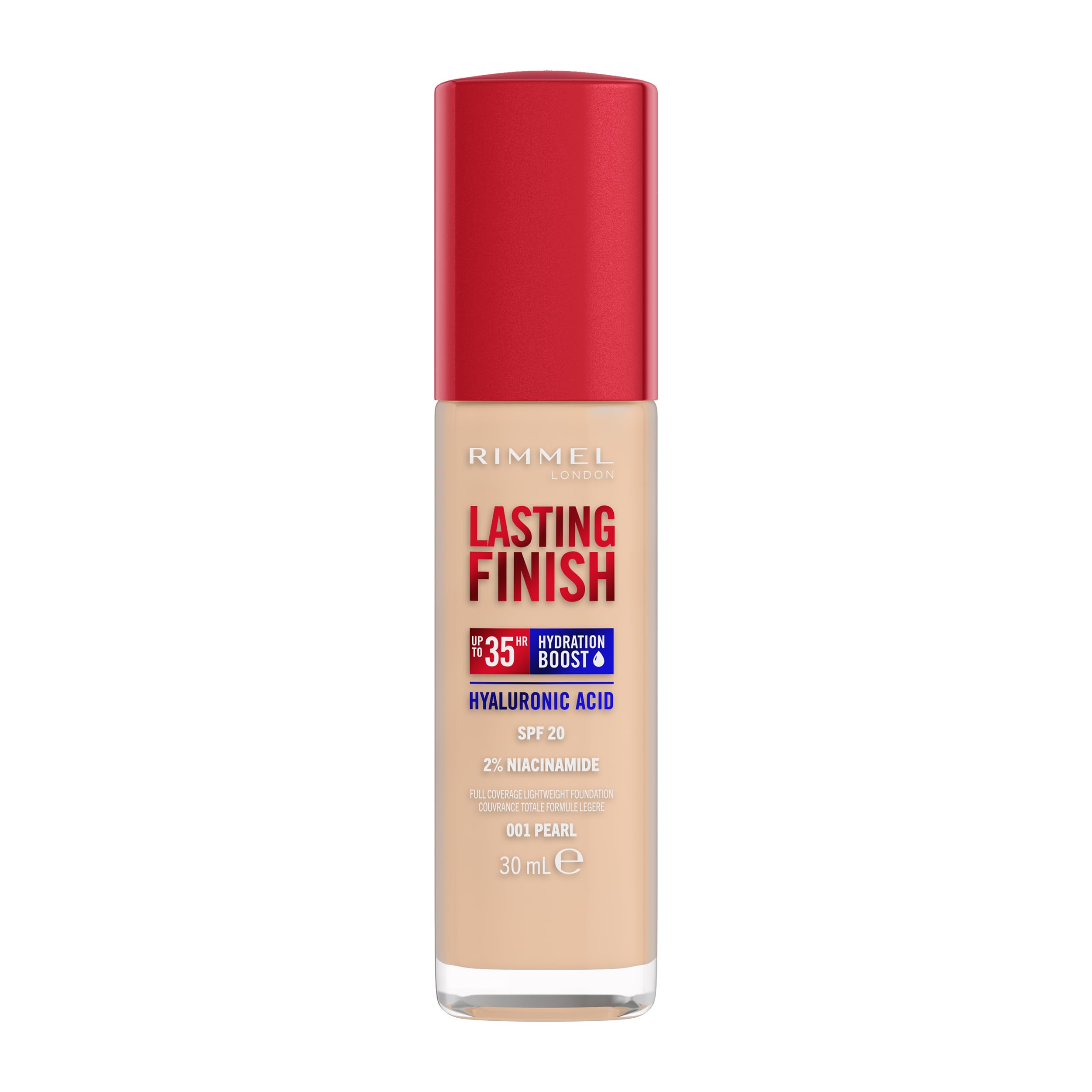 Rimmel - Lasting Finish 35Hr Foundation (001 Pearl), Full Coverage, Hydrating, SPF20, Vegan, Cruelty Free