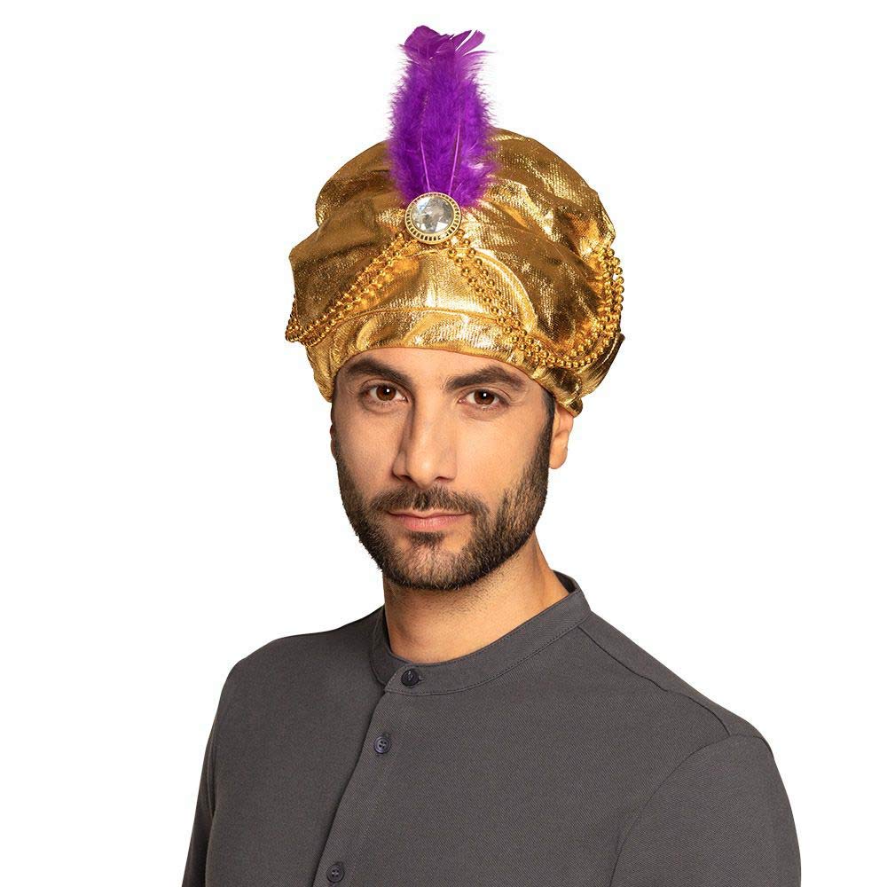 Boland Sultan Selim Turban - Gold, Pearl & Feather Accents | One Size | Adult Fancy Dress