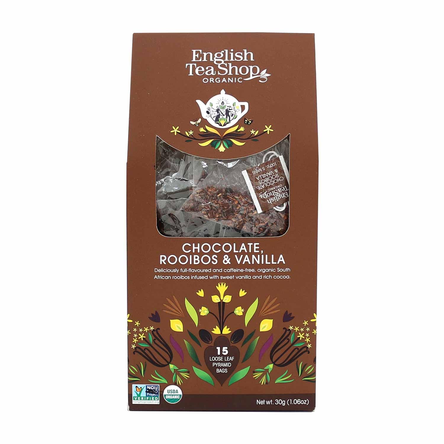 English Tea Shop Organic Chocolate, Rooibos & Vanilla Tea (15 Pyramids), 30g 2
