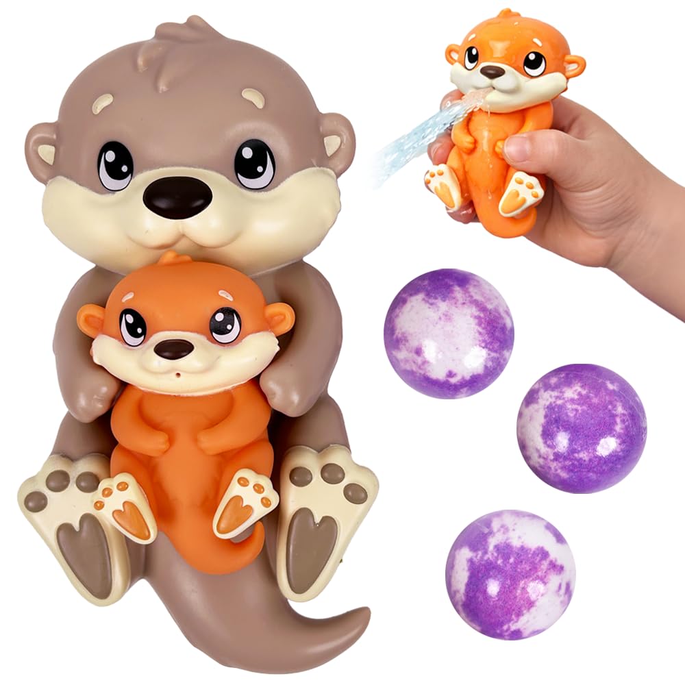 ZIMPLI Baff Buddies Mama & Baby Otter Floating Bath Toy - Lavender Scented Bath Bombs | 3 Bath Bombs | Unisex Children