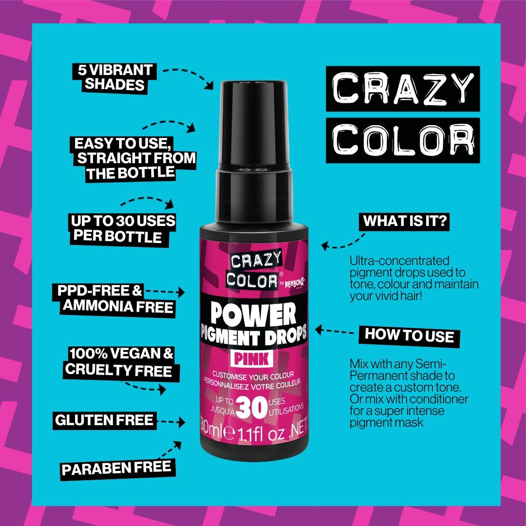 Crazy Color Pink Power Pigment Drops - Ultra Concentrated | 30 Uses | 30ml