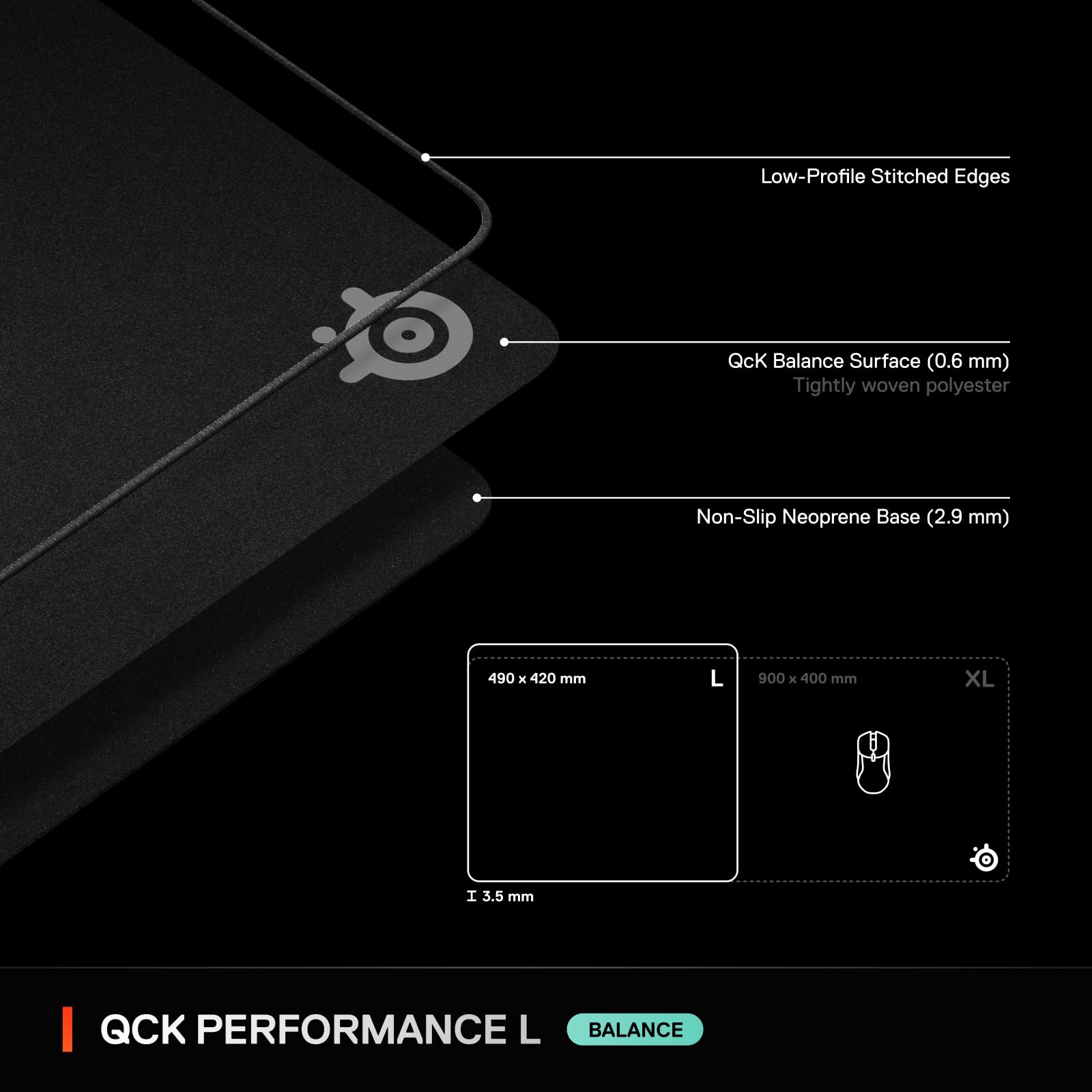 SteelSeries QcK L Performance Balance Gaming Mousepad - 49x42 cm, Black, Model 63432 3