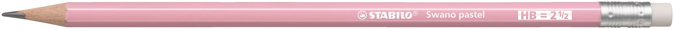STABILO Swano Pastel Graphite Pencil with Eraser - HB Lead - Pack of 12 - Pink