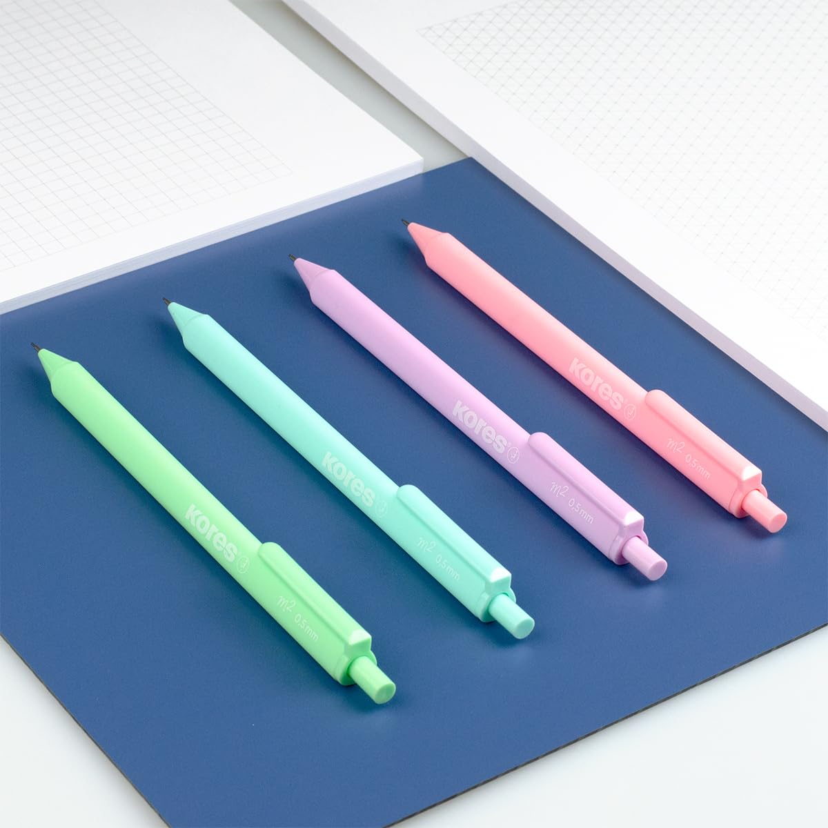 Kores M2 Grafitos Mechanical Pencil 0.7mm HB Lead Pastel Colors with Eraser Tip 5