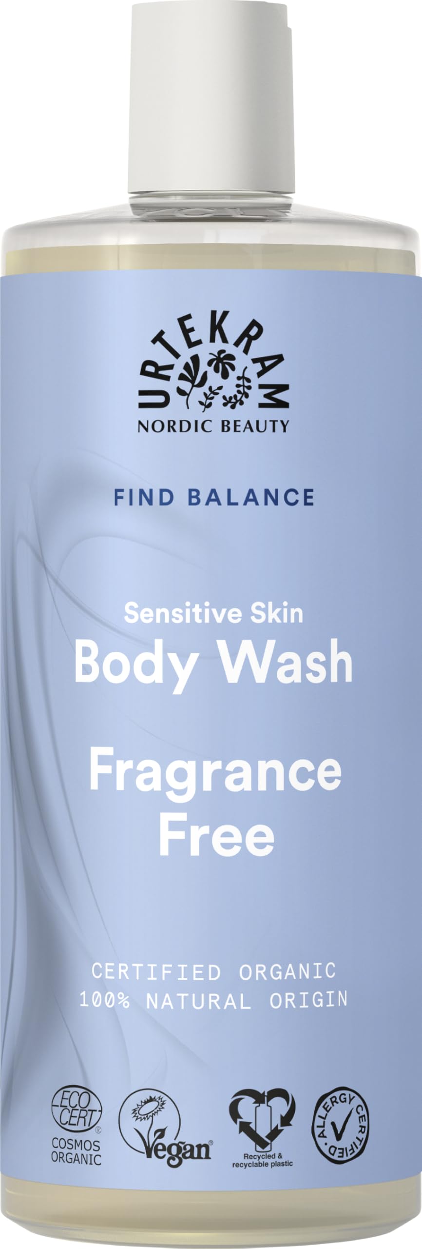 Urtekram Find Balance Shower Gel - Fragrance Free, Sensitive Skin, Moisturizing, 500 ml