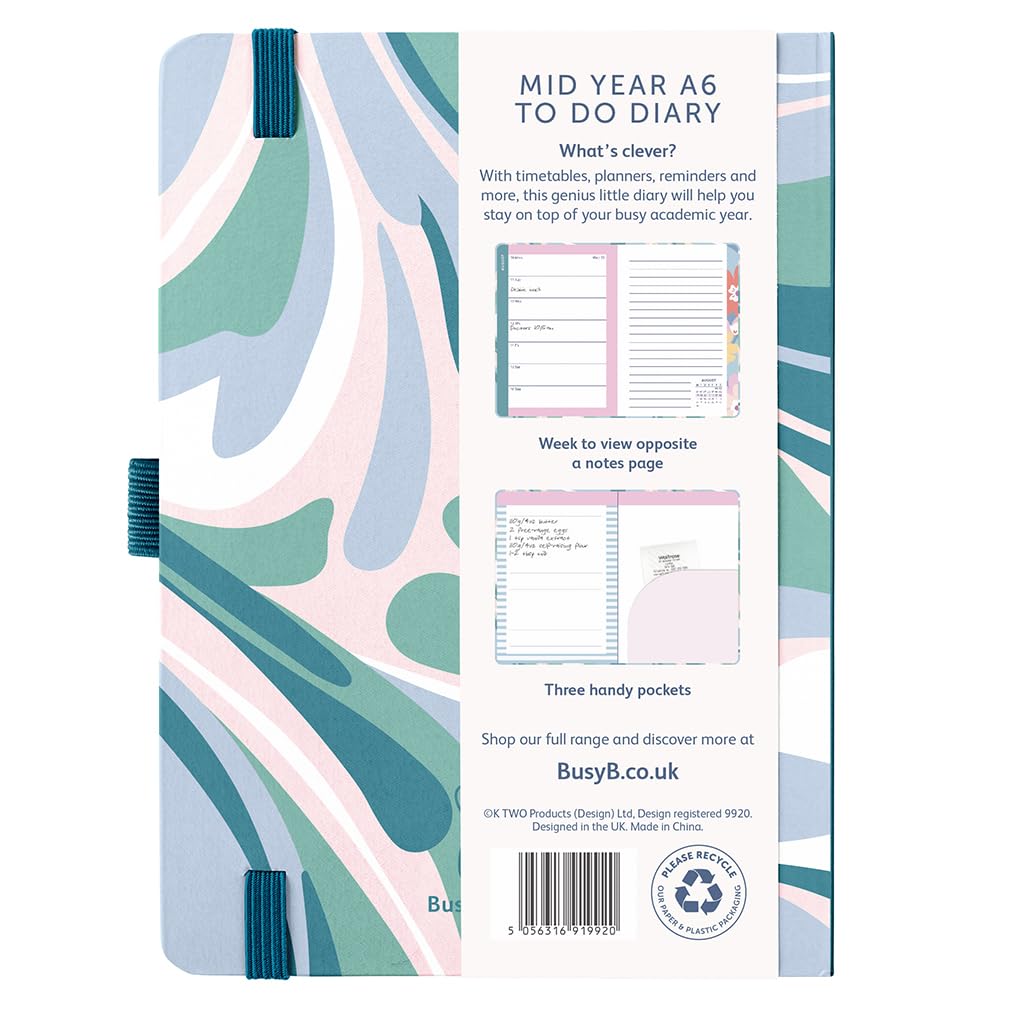 Busy B A6 Academic Planner Diary - Mid-Year Aug '26 to Aug '27 | Marble Print | Elastic Closure 4