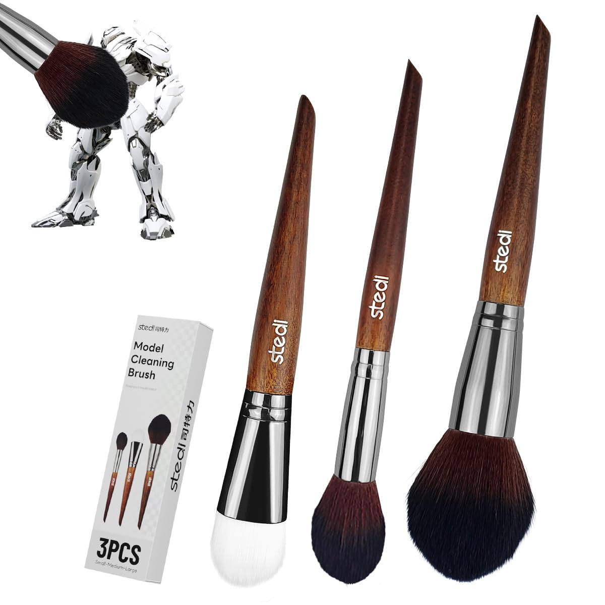 stedi Model Cleaning Brush Set - 3 Piece Precision Dusting Tool for Gundam, Statues, Scale Models 1