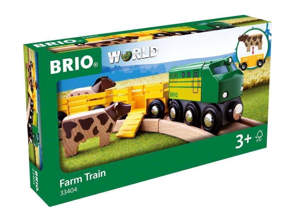 BRIO World Farm Engine Train Toy - Wooden Railway Add-On with Cattle Wagons and Animals 1