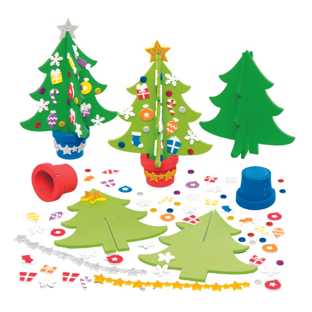 Baker Ross Christmas Tree Craft Kits - Pack of 4, Foam Decorations, 18cm Height, Ages 3+